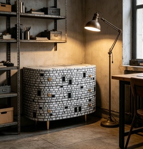Armoire de rangement élégante <span class=keywords><strong>et</strong></span> luxueuse avec dessus imprimé artisanal <span class=keywords><strong>et</strong></span> pieds en métal minimalistes pour un rangement résidentiel haut de gamme - Product Image 4