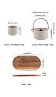 Service à thé en grès avec infuseur en acier inoxydable 304, plateau en bois d'acacia et quatre tasses – Idéal pour la cuisine et les pauses déjeuner