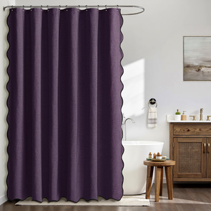 Cortina <span class=keywords><strong>de</strong></span> Ducha <span class=keywords><strong>de</strong></span> Lino Sintético con 12 Ganchos, Borde Festoneado Negro, Resistente, Lavable, Impermeable, Ecológica para <span class=keywords><strong>Baño</strong></span> - Product Image 2