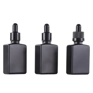 Fabbricazione fornitore matte black frosted15ml 30ml 50ml 100ml glass serum dropper eye bottiglia di olio essenziale