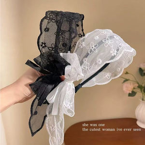 Serre-tête large en dentelle française avec nœud, bandeau estival pastoral en ruban, accessoire de cheveux élégant - Product Image 1