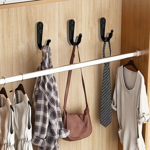<b>Black</b> Wall Mounted Coat Hooks Durable Rectangle Shape Hardware Accessories for Cabinet <b>Wardrobe</b> Bathroom - Product Image 2