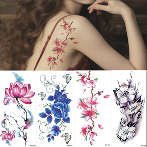 Tatuajes Temporales Impermeables para Mujer, Diseño de <span class=keywords><strong>Flores</strong></span>, Rosas, Peonías y Ciruelas, para Hombro, Cuello y <span class=keywords><strong>Brazo</strong></span> - Product Image 2