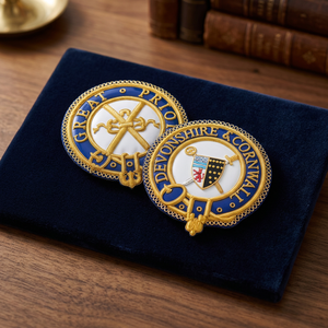Custom Embroidered Circular Eco-Friendly Masonic Patch Sew-On <b>Badge</b> Blue Gold Fabric Classical Design Garment Application for - Product Image 2