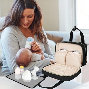 Sac isotherme noir pour lait maternel, sac de transport portable pour tire-lait avec poche à glace et tapis imperméable, sac de maman portable - Product Image 2