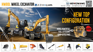 Excavatrice sur pneus HW80L de 6,85 tonnes avec godet de 0,35 m³ et brise-roche pour travaux municipaux et agricoles, certifiée CE EPA - Product Image 2
