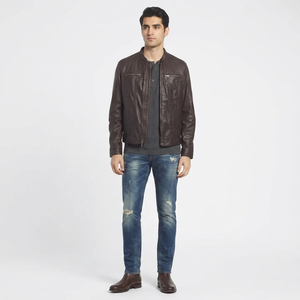 Custom <b>Men's</b> Sheep Skin Fashion <b>Leather</b> <b>Jacket</b> with Stand Collar Made in Pakistan <b>jacket</b> for <b>men</b> - Product Image 1