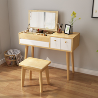 Table de toilette moderne et abordable avec rangement, coiffeuse en bois pour filles, commode vintage simple avec miroir pour chambre à coucher