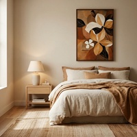 Tableau abstrait de fleurs neutres peint à la main sur toile texturée, grand format, pour décoration murale commerciale en bois