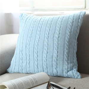 LXMH Knit 100% Cotton Christmas Pillow Case Crochet Throw Cable Blue Knitted Beach Blanket with Home Decoration - Product Image 4