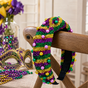 Serre-tête Mardi Gras perlé et à sequins, violet, vert, or, accessoires de cheveux pour femmes pour les festivals - Product Image 3