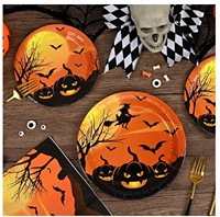 144 pièces d'assiettes et serviettes de table d'Halloween avec tasses et couverts Ensemble de fournitures de fête d'Halloween à thème amusant 24 pièces