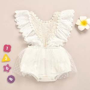 Vestidos de Encaje y Tul sin Mangas con Botones a Presión Personalizados para Bebés Niñas, Romper de Verano para Recién Nacidas - Product Image 1