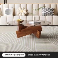 Ensemble Table Ronde Moderne de Luxe en Verre et Bois Massif avec Métal Durable pour Maison & Hôtel, Meuble Bas de Salon pour Café, Thé, Canapé