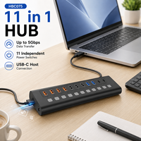 Hub USB C 11 en 1 con Múltiples Puertos y 11 Interruptores Individuales, Adaptador de Corriente de 12V 4A con Carga Inteligente para PC
