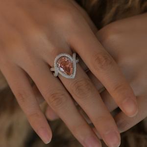 Anillo de Circonita Cúbica con Corte de Pera Personalizado, Plata de Ley 925, Chapado en Rodio, Anillo de Compromiso, Boda, Fiesta para Mujer, Venta al Por Mayor - Product Image 4