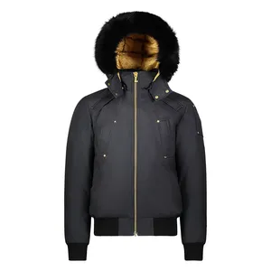 AQTQ 남자의 하이 퀄리티 겨울 폴리 에스터 코트 무스 진짜 여우 모피-트림 후드 너클 남성 두꺼운 방수 다운 폭격기 재킷