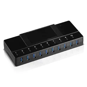 Hub usb 3.0 de alta qualidade 60w, 10 portas com 2 portas de carregamento rápido