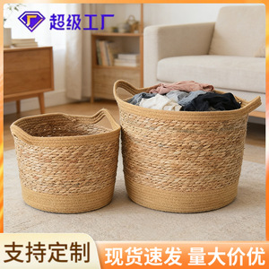 Woven Storage <b>Basket</b> Round Cotton Rope Handmade Clothing Organizer For Home Decor - Product Image 5