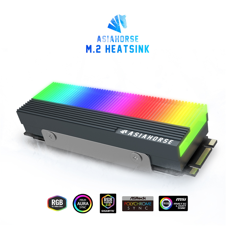 Радиатор Asiahorse M.2 для PCIE NVME или M.2 2280 SSD-кулера с тремя термальными вставками M.2 (черный)