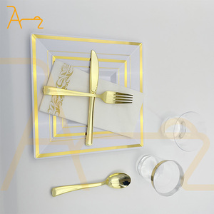 Venta al por Mayor de Fábrica, Juego de Vajilla Desechable de Plástico de 100 Piezas, Vasos Blancos y Plateados, Platos de Plástico <span class=keywords><strong>para</strong></span> Bodas - Product Image 5