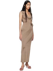 เดรสผ้าฝ้ายทรงหลวม แขนกุด ผ่าสูง จับจีบธรรมชาติ สำหรับฤดูใบไม้ผลิและฤดูร้อน ระบายอากาศได้ดี ซักได้ ตกแต่งลวดลาย 3 มิติ รับผลิตแบบ OEM ODM ขายส่ง - Product Image 3