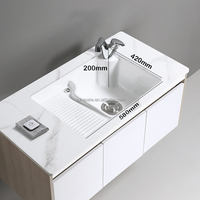 Évier de salle de bain en céramique intégré, lavabo sous plan, évier de lavage profond avec installation murale