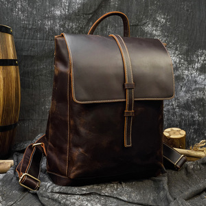 Sac à dos décontracté rétro pour homme en cuir véritable pleine fleur style européen et américain, sacoche pour ordinateur à rabat, sac d'école Crazy Horse A4 3260 - Product Image 2
