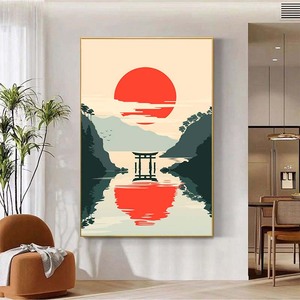 Montagne tramonto pittura paesaggistica pittoresca vista lago pittura murale moderna natura pittura a olio adatta per vivere - Product Image 2