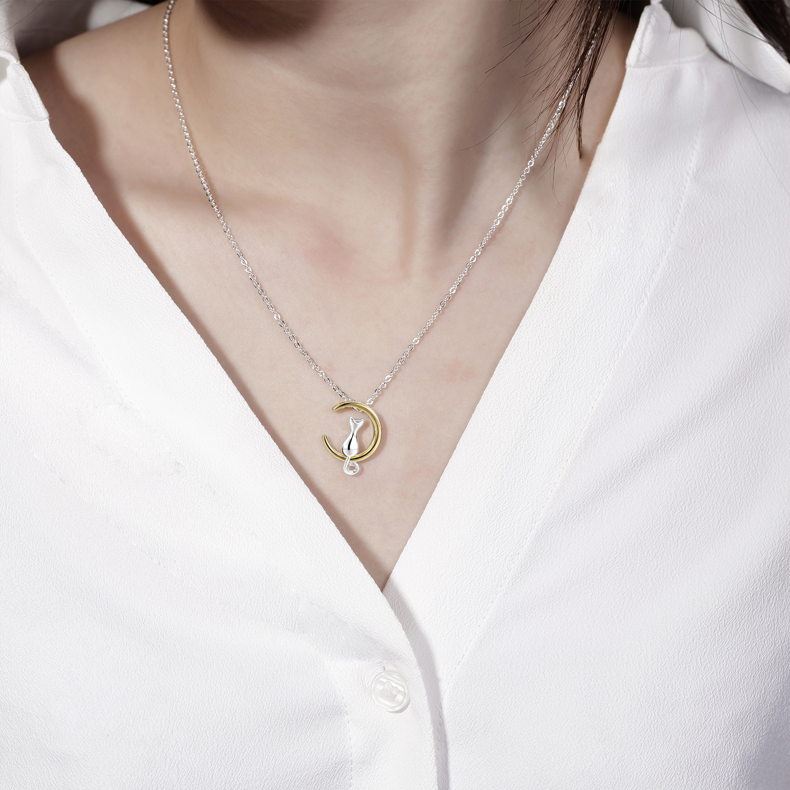 nuevo diseño de joyería de encanto de moda collar elegante de cobre Chapado en plata gato Luna oro COLLAR COLGANTE