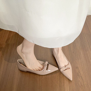 Sandalias de tacón grueso estilo francés para mujer, con punta abierta, novedades de verano, punta puntiaguda, negras, talla pequeña, mediana - Product Image 1