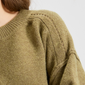 Suéter de Punto Plano Verde Oliva para Mujer, Cuello Redondo, Manga Larga, Informal, para Invierno, 100% Cachemira Pura, Grueso, Antipilling - Product Image 5
