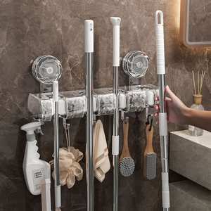 Suction Cup <b>Hooks</b> Wall Mounted Mop <b>Clips</b> Bathroom Storage Punch Free Strong Fastener Rectangle Shape Polished Finish - Product Image 1
