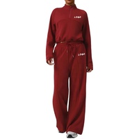Ensemble de survêtement deux pièces pour femme en coton 100% (400 grammes) avec col montant, haut à demi-zip, pantalon à taille élastique et logo personnalisé
