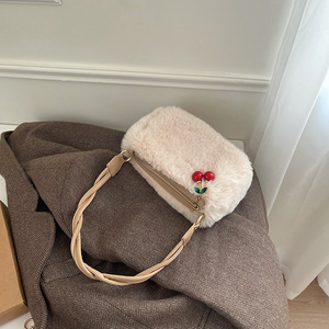 Bolso de Peluche con Cremallera y Asa Tejida de Color Sólido para Mujer - Product Image 4