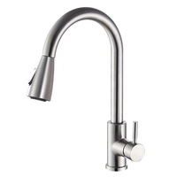 Robinet de cuisine extractible moderne et minimaliste en acier inoxydable, à double débit d'eau, pour éviers à légumes et lave-vaisselle