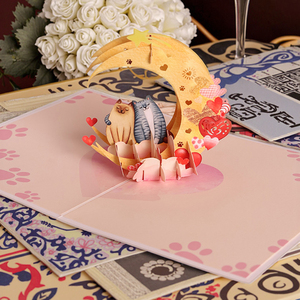 Biglietto <span class=keywords><strong>di</strong></span> <span class=keywords><strong>auguri</strong></span> <span class=keywords><strong>di</strong></span> san valentino augura luna piegata luna 3D Pop up carino coppia gatto scultura <span class=keywords><strong>di</strong></span> carta - Product Image 5