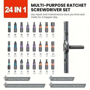 Juego de Destornilladores de Trinquete Multifuncional VMAN TOOLS de 25 en 1, de Acero al Cromo Vanadio, con Puntas Magnéticas - Product Image 3