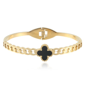 Fashion Charm <b>Bracelet</b> Women's Gold Tone Black Enamel Cross Design Spring Clasp <b>Adjustable</b> Jewelry Gift - Product Image 1