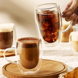 Tasse en verre à <span class=keywords><strong>double</strong></span> <span class=keywords><strong>paroi</strong></span> résistante aux hautes températures avec poignée, tasse à thé de bureau et domestique, tasse à café au lait isolée à <span class=keywords><strong>double</strong></span> couche - Product Image 3