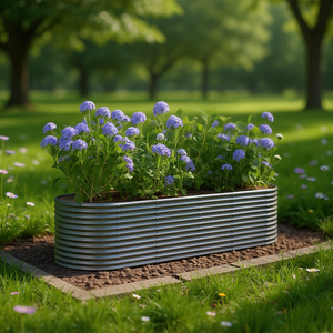 Bac à fleurs surélevé en acier, elliptique, moderne, pour fleurs et plantes vertes, gris, revêtement poudré, durable - Product Image 2