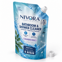 Sachet de recharge imprimé sur mesure de 1L pour nettoyant de douche, avec bec verseur, fermeture éclair refermable, pour l'élimination du calcaire