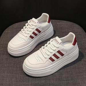 2024 donna autunno inverno nuova moda Sneaker Casual vera pelle bianca scarpe da Skate con fondo spesso stringate All-match - Product Image 3