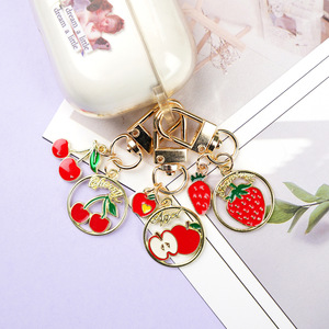 Cute Fruit Cherry Avocado Watermelon Apple Strawberry Orange Enamel Metal Key <strong>Chains</strong> Ring Pendant Custom Charm Keychain - Product Image 3