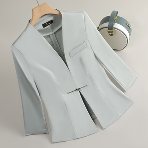 Women's Slim Fit Short Blazer Black Solid Color Breathable Woven Jacket For Petite Women Summer 2025 New Style - Product Image 3