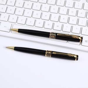 قلم حبر جاف معدني أسود مخصص للهدايا التجارية، فاخر مع نقش شعار ذهبي، سمك 1.0 مم، حبر أزرق/أسود - Product Image 4