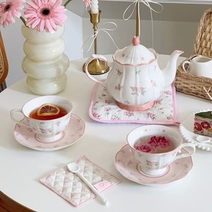 French Romantic Pink Porcelain Cup and Saucer with <b>Teapot</b> Gift Box Set Vintage Rose Rabbit Coffee Afternoon Tea Eco-Friendly - Product Image 2
