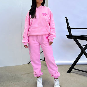 Fabricants OEM LOGO personnalisé rose 3d Puff Print Pullover surdimensionné à capuche pour femmes - Product Image 6