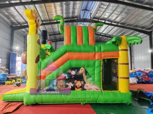 Casa de Brinco Inflable con Temática de Safari en la Selva, con Esculturas de Mono y Jirafa, Tobogán para Jardín de Niños y Parques de Diversiones - Product Image 4