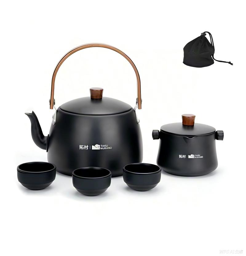 Juego de 5 piezas negro oscuro: tetera de 11 litros + juego de té + 3 tazas de té